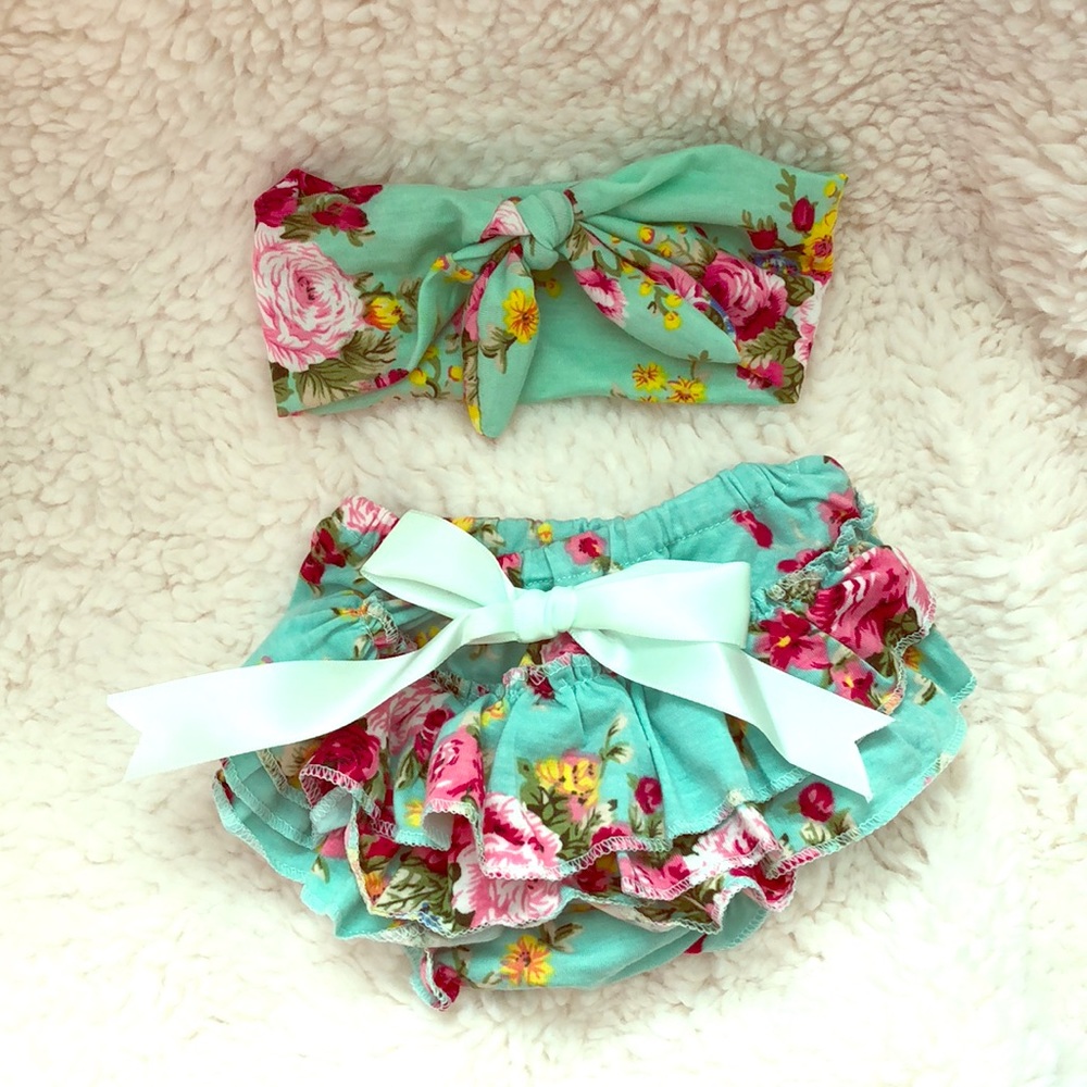 Floral diaper cover and headband
